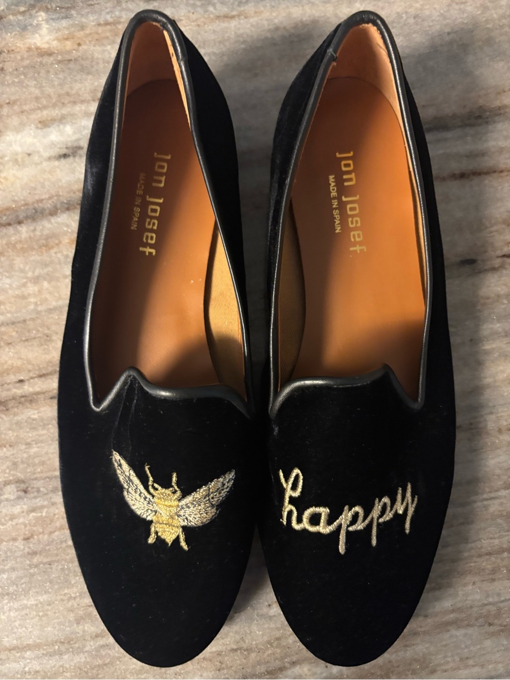 Jon Josef Black Velvet 'Happy' Embroidered Loafers